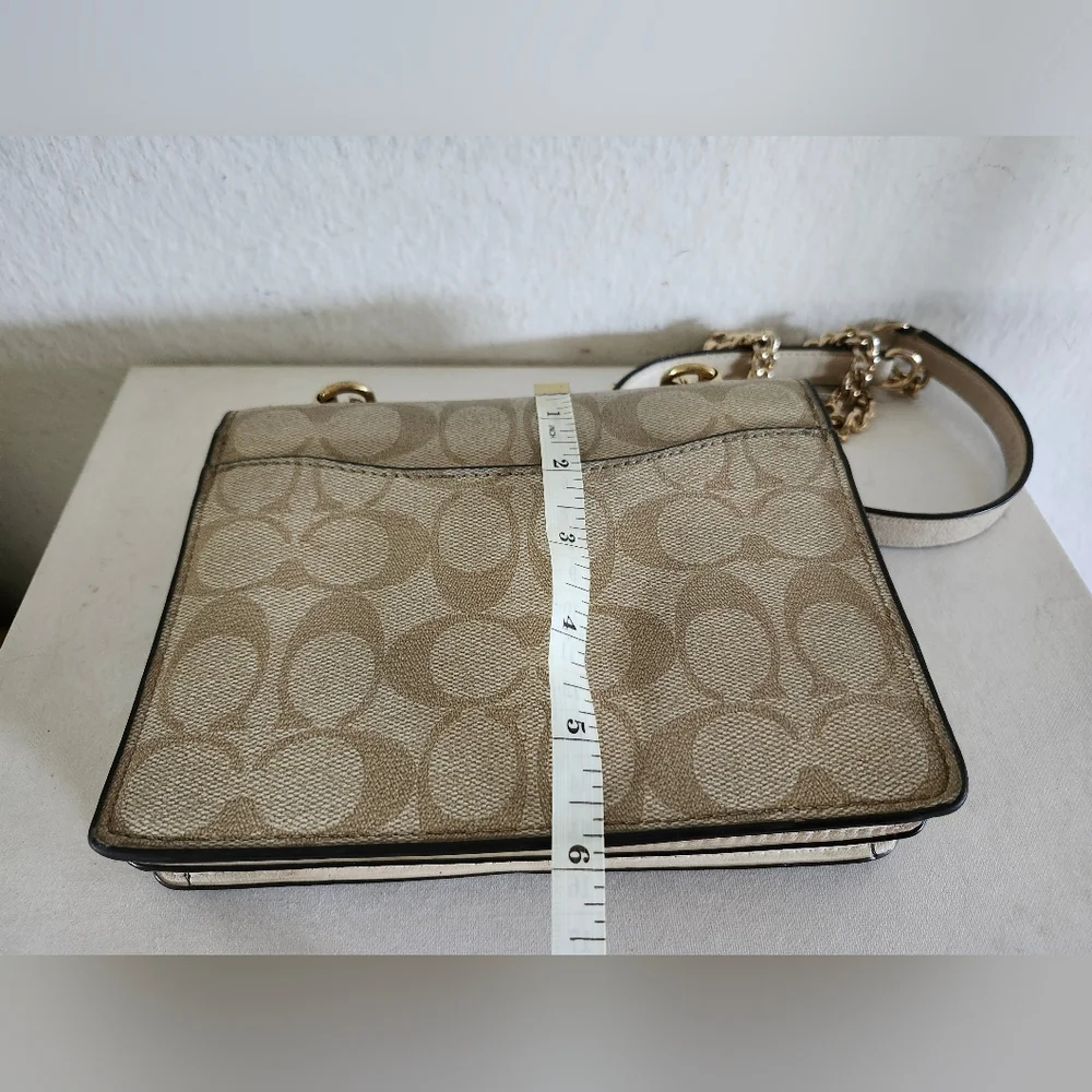 Coach Beige Signature Canvas Chain Crossbody Bag - Picture 8 of 13